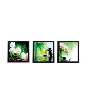 Set Of 3 White Flora and Stones Satin Matt Texture UV Art Painting 1