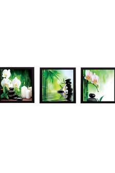 Set Of 3 White Flora and Stones Satin Matt Texture UV Art Painting