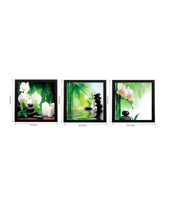 Set Of 3 White Flora and Stones Satin Matt Texture UV Art Painting 2