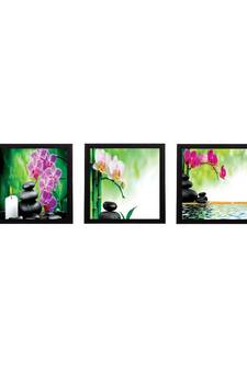 Set Of 3 Colorful Floral Satin Matt Texture UV Art Painting
