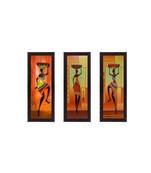 Set Of 3 Tribal Women Figurine Satin Matt Texture UV Art Painting