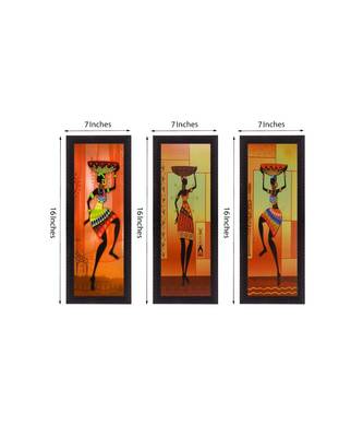 Set Of 3 Tribal Women Figurine Satin Matt Texture UV Art Painting 2