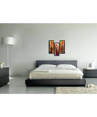 Set Of 3 Tribal Village Ladies Satin Matt Texture UV Art Painting 1