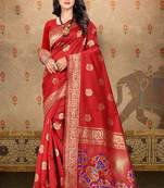Red woven art silk saree with blouse