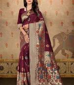 Maroon woven art silk saree with blouse