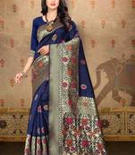Navy blue woven art silk saree with blouse