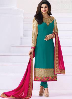 Turquoise embroidered georgette salwar 1