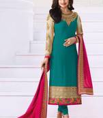 Turquoise embroidered georgette salwar