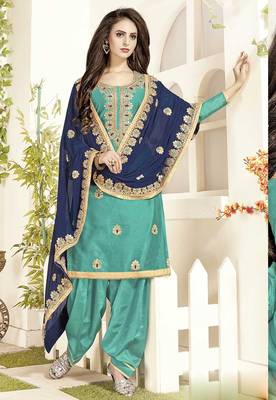 Sky-blue embroidered chanderi silk salwar 1