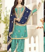 Sky-blue embroidered chanderi silk salwar