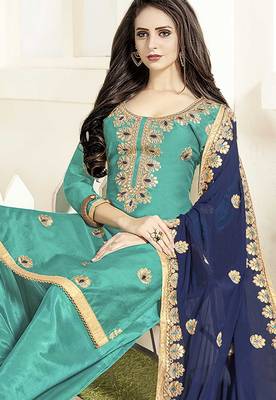 Sky-blue embroidered chanderi silk salwar 2