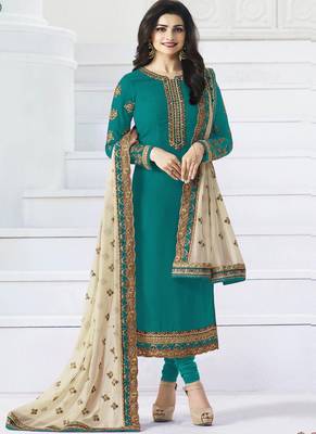 Light-teal embroidered georgette salwar 1