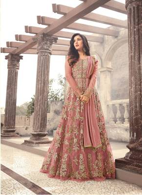 Peach embroidered net salwar 1