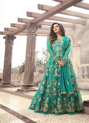 Sky-blue embroidered net salwar 1