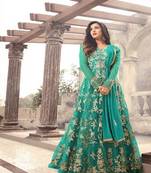 Sky-blue embroidered net salwar