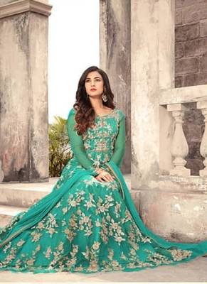 Sky-blue embroidered net salwar 2