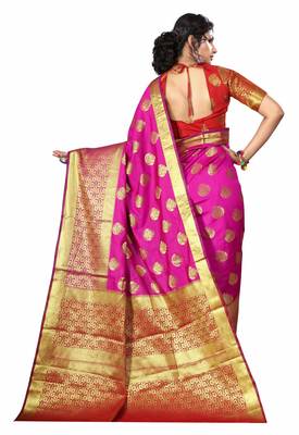 Pink woven banarasi silk saree with blouse 2