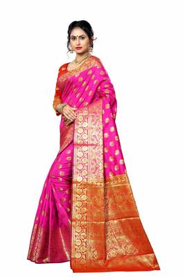 Pink woven banarasi silk saree with blouse 1