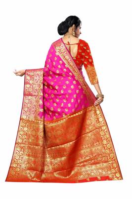 Pink woven banarasi silk saree with blouse 4