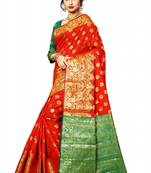 Red woven banarasi silk saree with blouse