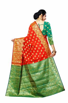 Red woven banarasi silk saree with blouse 3
