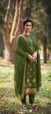 green embroidered lawn unstitched salwar with dupatta 1