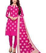 Women's pink woven banarasi unstitched salwar with dupatta