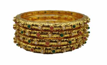 Gold Plated Beaded Bangles Set Of 4 4