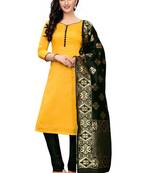 yellow plain banarasi unstitched salwar with dupatta
