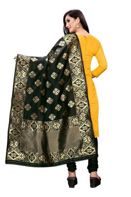 yellow plain banarasi unstitched salwar with dupatta 2
