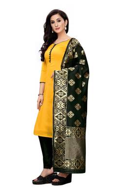 yellow plain banarasi unstitched salwar with dupatta 3