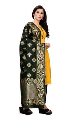yellow plain banarasi unstitched salwar with dupatta 4
