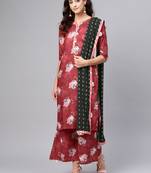 Maroon printed polyester salwar