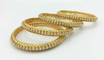 Gold Plated White Beaded Bangles Set Of 4 5