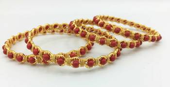 Traditional Ethnic Gold Plated Red Coral Design Bangle Set For Women & Girls 4