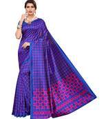 Blue printed art silk saree with blouse