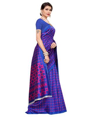 Blue printed art silk saree with blouse 3