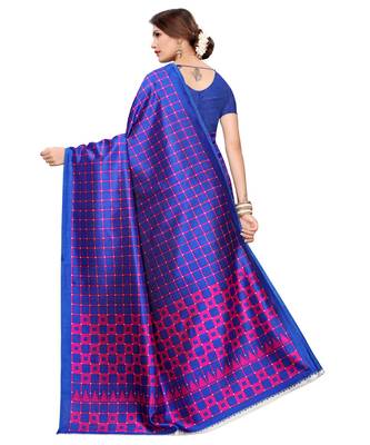 Blue printed art silk saree with blouse 4