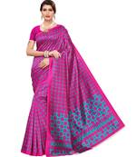 Pink printed art silk saree with blouse