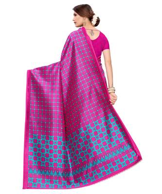 Pink printed art silk saree with blouse 4