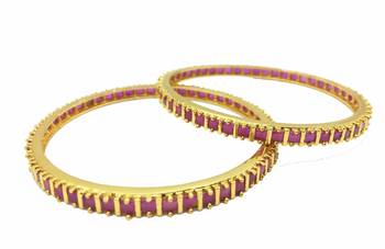Gold Plated Pink Stone Studded Bangles Set Of 2 4