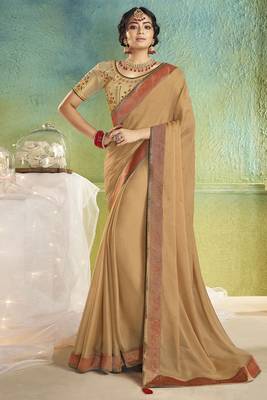 Chiku embroidered chiffon saree with blouse 1