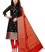 Women's black woven banarasi unstitched salwar with dupatta