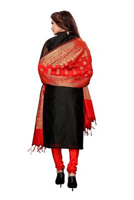 Women's black woven banarasi unstitched salwar with dupatta 2