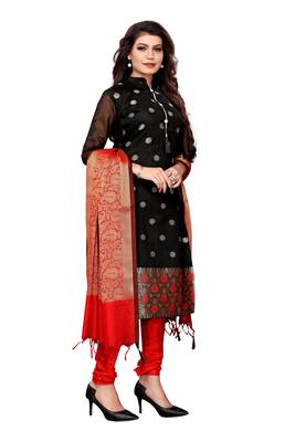 Women's black woven banarasi unstitched salwar with dupatta 3