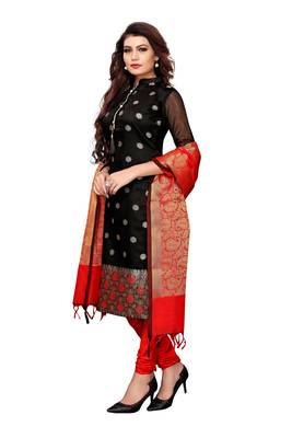 Women's black woven banarasi unstitched salwar with dupatta 4