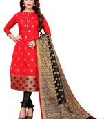 Women's red woven banarasi unstitched salwar with dupatta