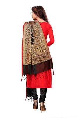 Women's red woven banarasi unstitched salwar with dupatta 2
