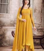 Mustard embroidered faux georgette anarkali suit 