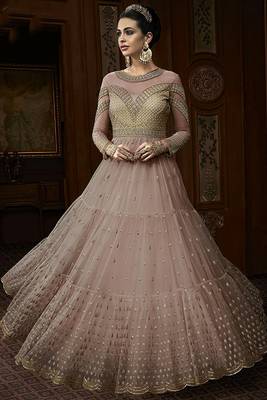 Light-brown embroidered net salwar 1